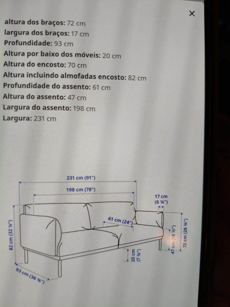 Sofá em tecido Ikea