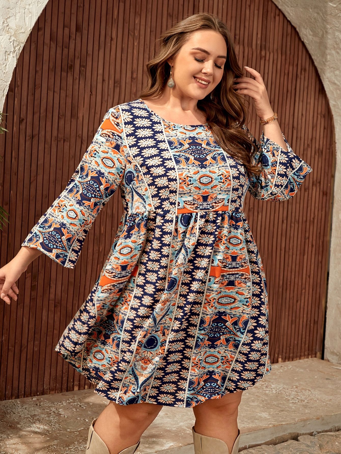 Sukienka Letnia Boho Wzorzysta Rozkloszowana Casual Shein Xxl