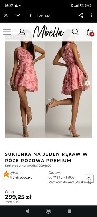 Sukienka w róże rozkloszowana na jedno ramię MBella