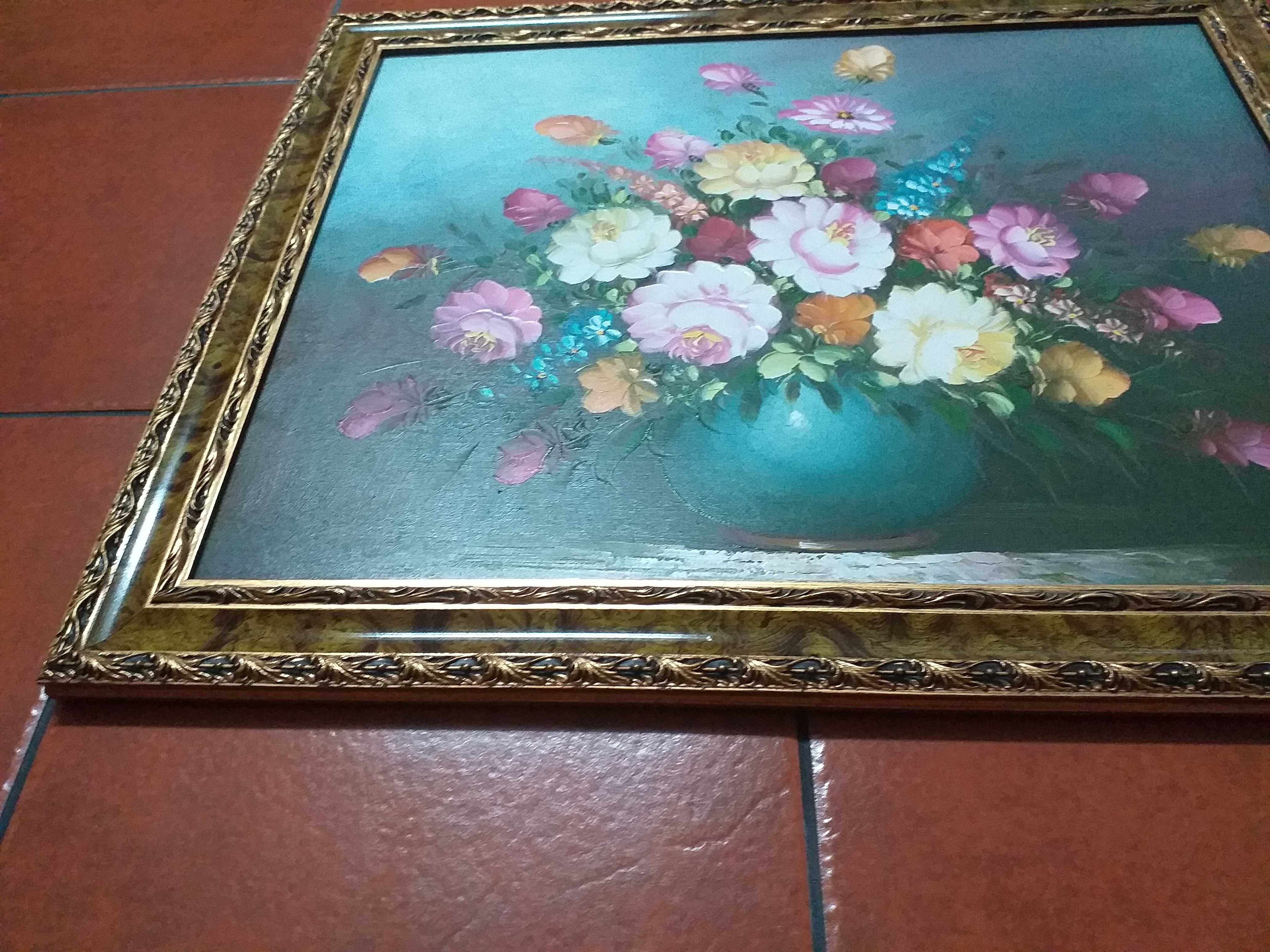 Quadro com pintura e moldura dourada vintage