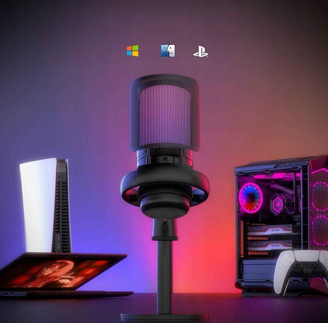 Gamingowy Mikrofon RGB z Przycisk Mute i Pop Filtrem