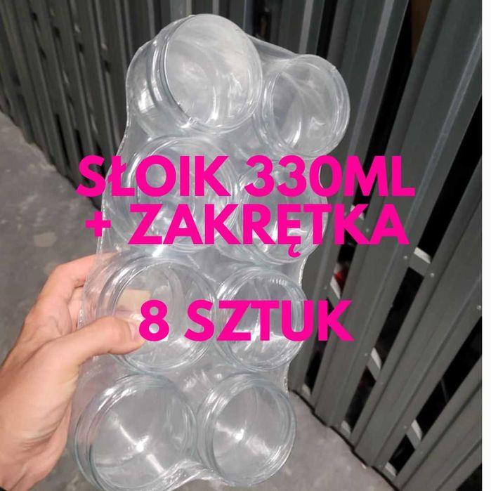 Słoik szklany 330ml 8 sztuk + 8 zakrętki czarne NOWE