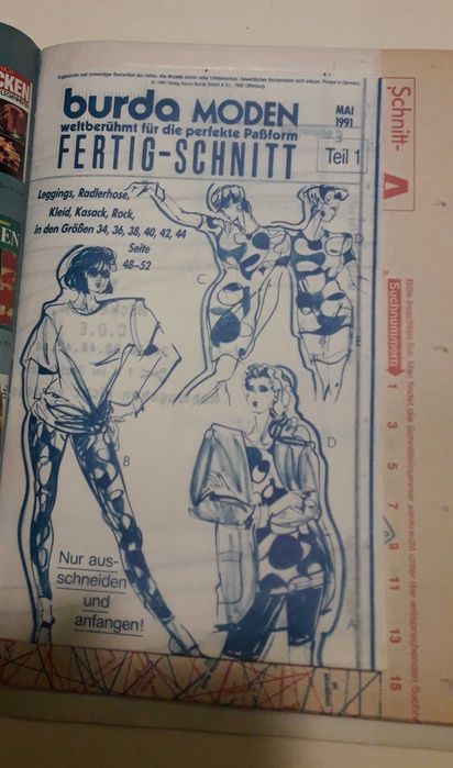 Miesięczniki modowe BURDA - 1990 nr 7, 1991 nr 1, 5, 10 - z wykrojami