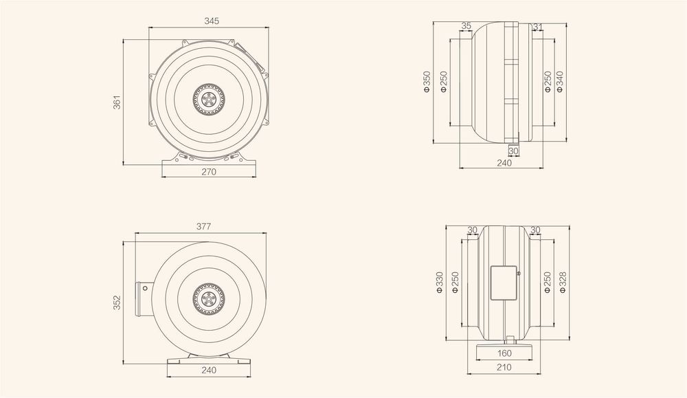 Wentylator kanałowy PROMIENIOWY metal 250 mm łożyska kulkowe 1050m3/h