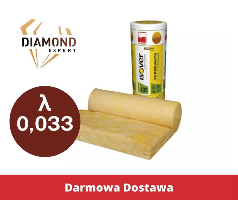 Wełna Mineralna Szklana Na Poddasze  Rolki 0,033 Wata Mata