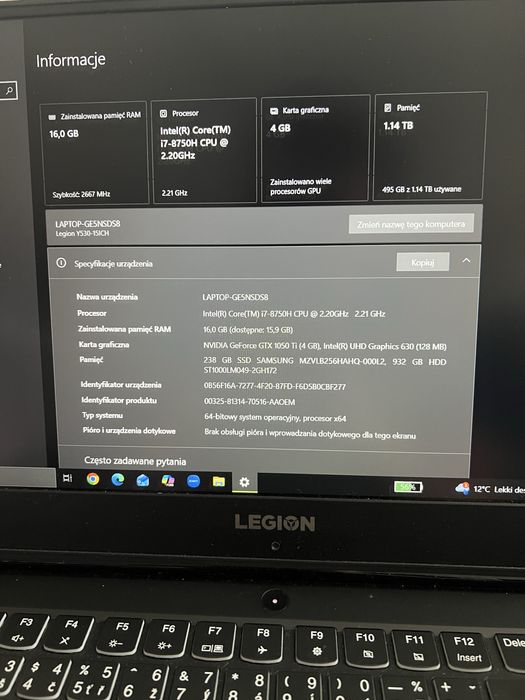 Lenovo Legion Y530 – i7 / GTX 1050Ti / 16GB / SSD + HDD