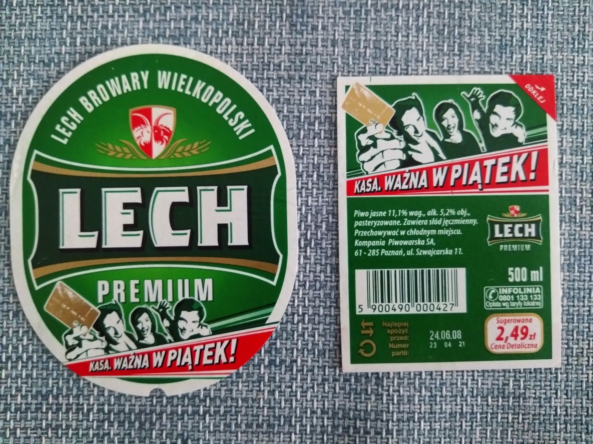 Etykieta Lech Premium. Promocja 2008 rok. Unikat.