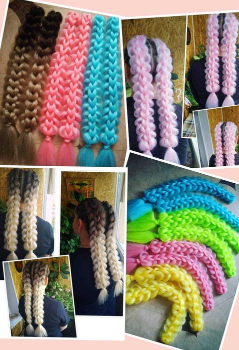 Канекалон, афрорезинки,афрохвосты,съемные 3д косы,светящийся канекалон