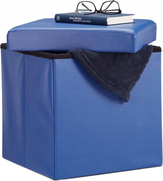 Pufa tapicerowana Remax odcienie niebieskiego • Taboret Puf skrzynia