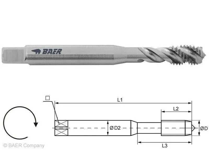 Машинный метчик BAER HSSE 40° RSP - M 4 x 0,7 - DIN 371