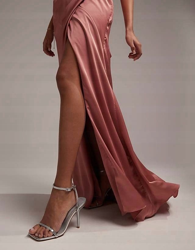Asos Design 42 Xl Satynowa Sukienka Maxi Rose H15239