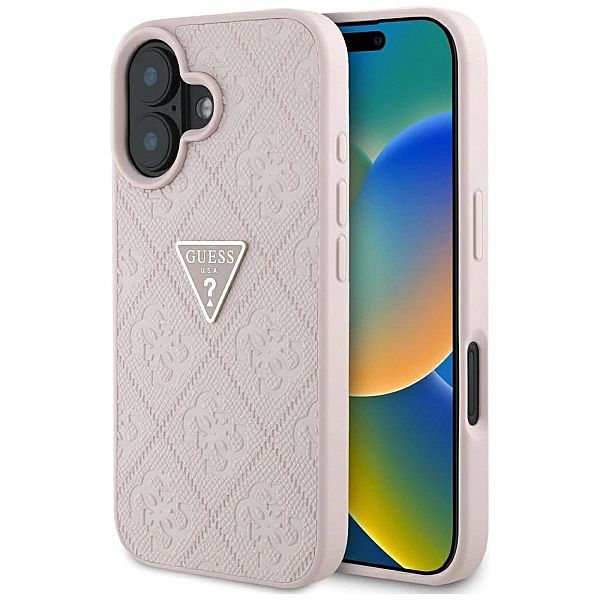 Etui Guess Hot Stamp 4G Pattern Triangle Metal Logo na iPhone 16 - róż