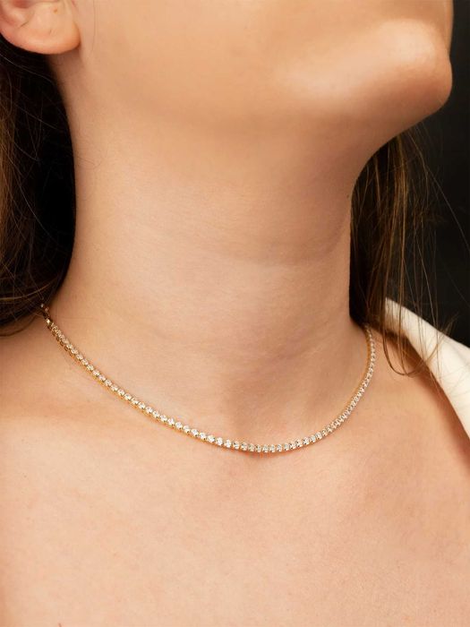 Złoty naszyjnik tenisowy cyrkonie, tenisówka 585, łańcuszek spinacz