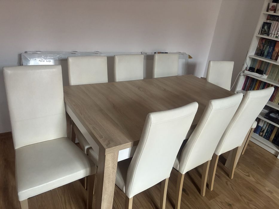 Stół 160x90 i 8 krzeseł, max rozmiar stołu 310x90