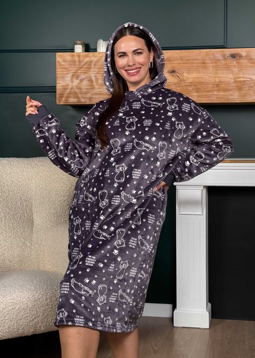 Тепла домашня сукня з капюшоном розміри 48-54