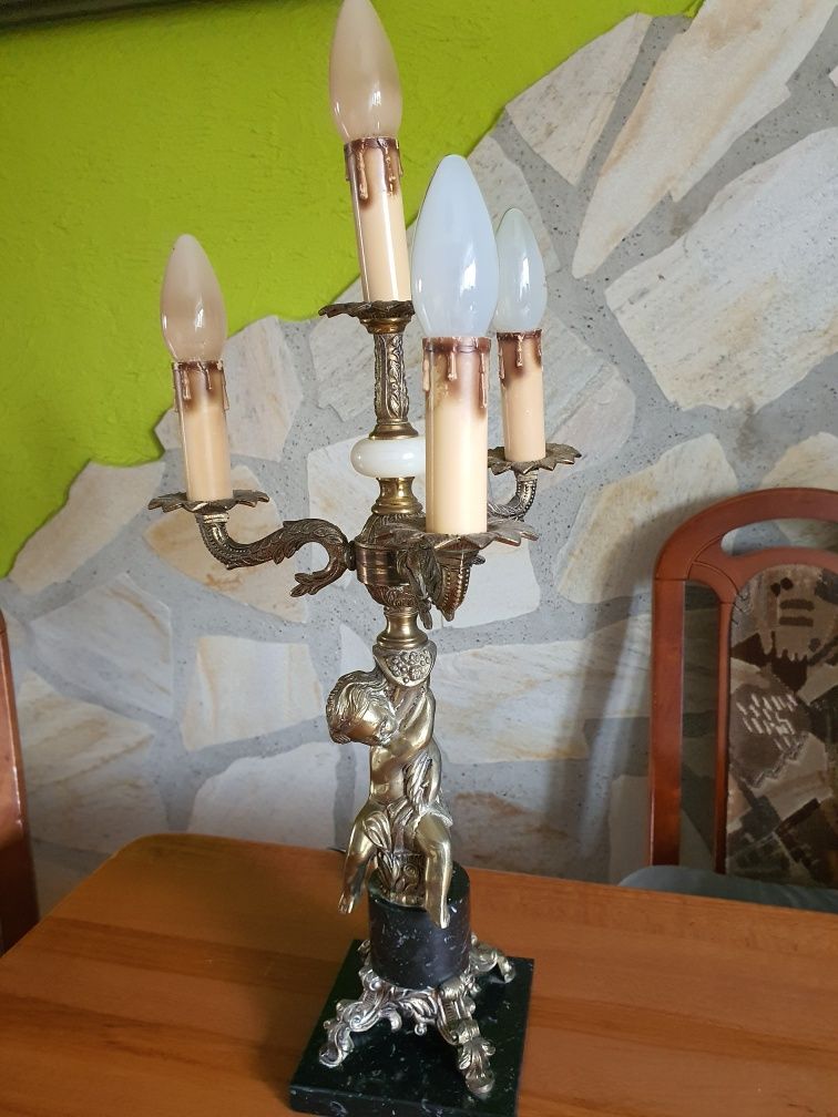 Stara lampa mosiezna z aniołem