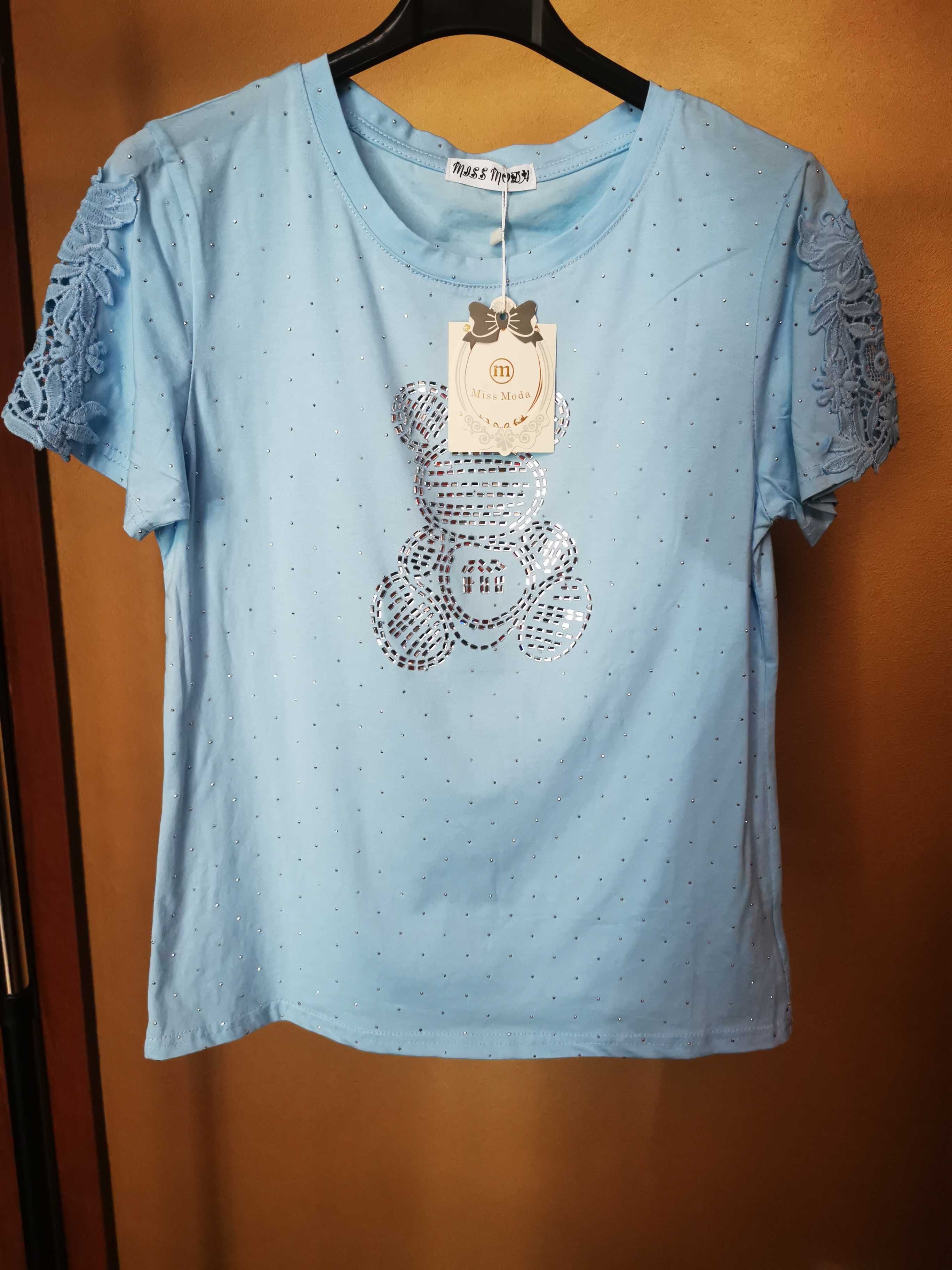 T-shirt bluzka koszulka z cekinami miś bawełna wysoka jakość uni