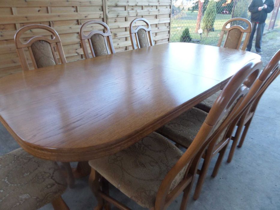 masywny duży dębowy stół + 8 krzeseł stan bdb wysyłka dowóz