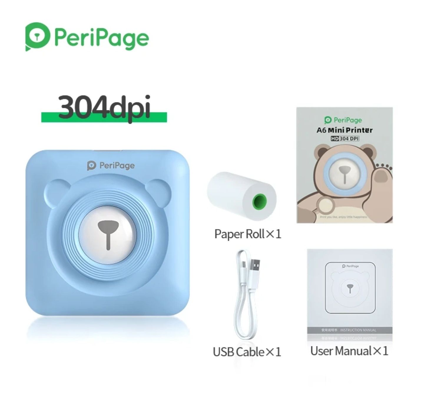 Дитячий принтер PeriPage Bluetooth 304dpi білий, голубий, рожевий