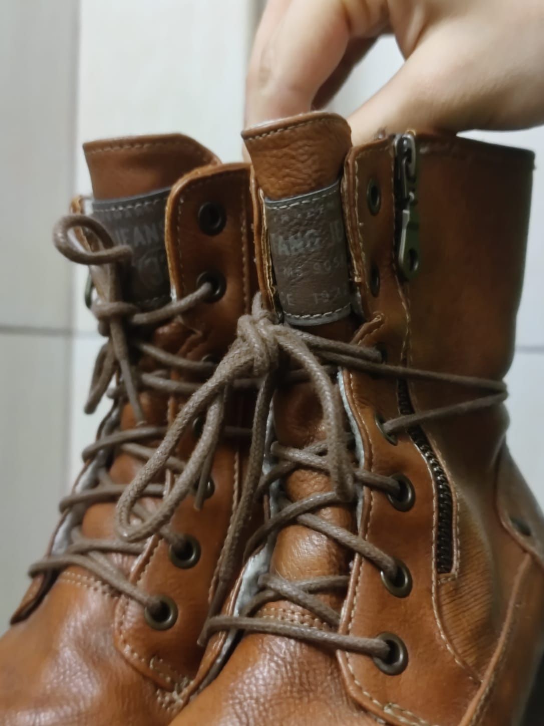 buty damskie 38 Mustang botki brązowe wysokie design kozaki ekologiczn
