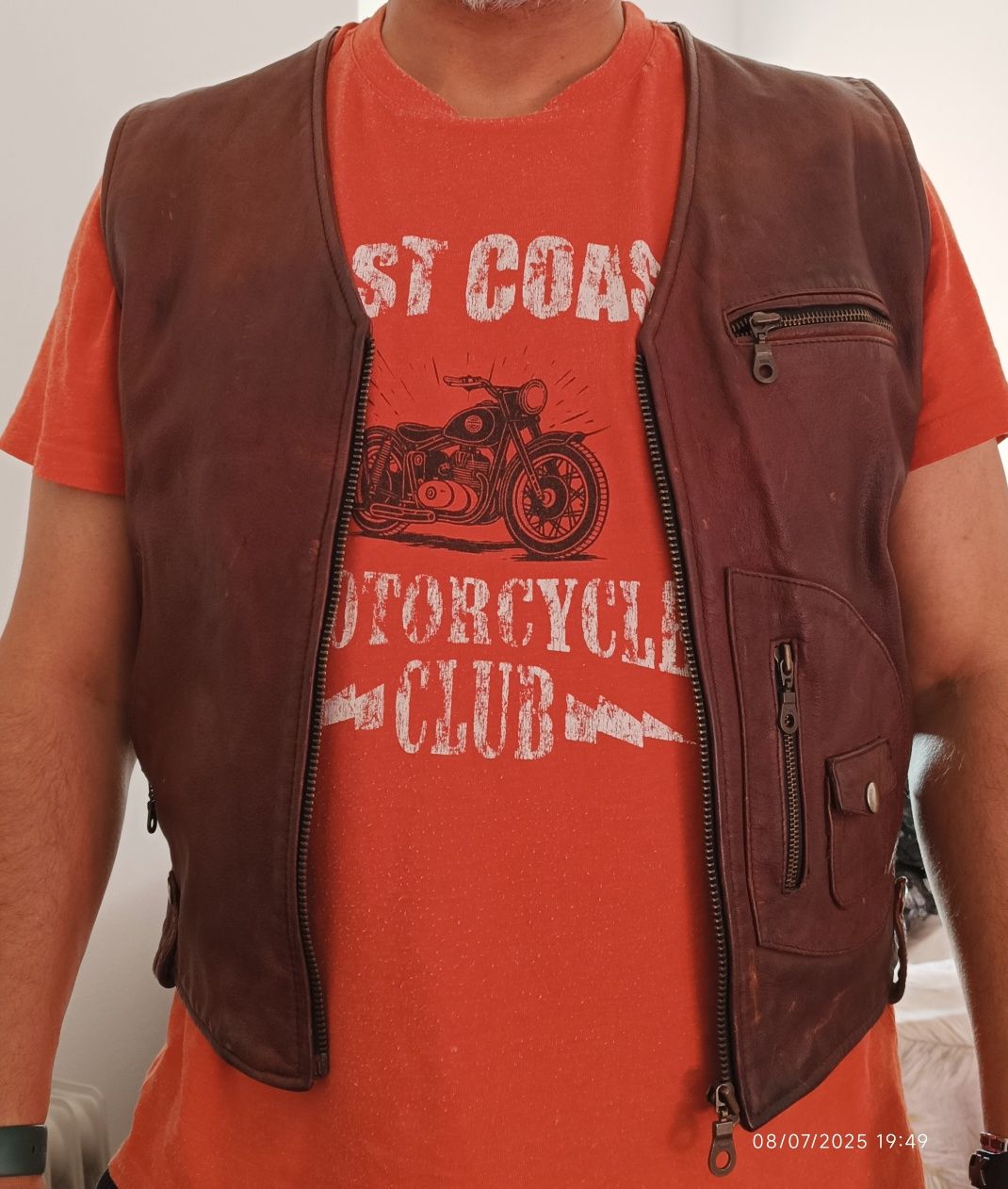 Colete biker  castanha vintage - XL