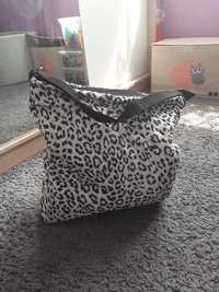 Torba shopper panterka czarna kremowa