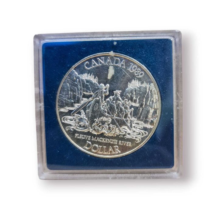 Moeda Canadá 1989 – “Fleuve Mackenzie River” – 1 Dollar Prata 0.500