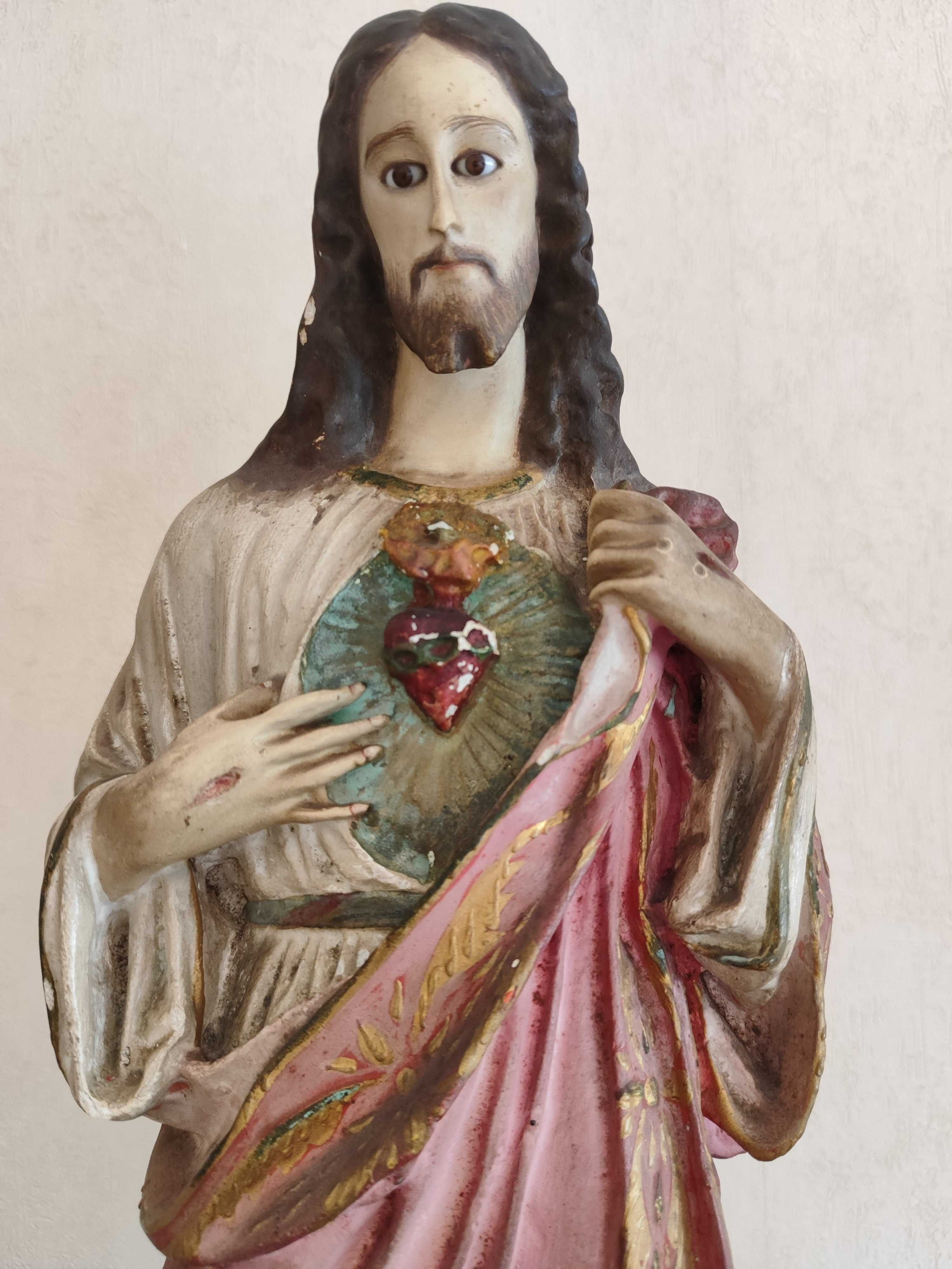 [+ DESCONTO] Arte Sacra_Estatueta Antiga do Sangrado Coração de Jesus