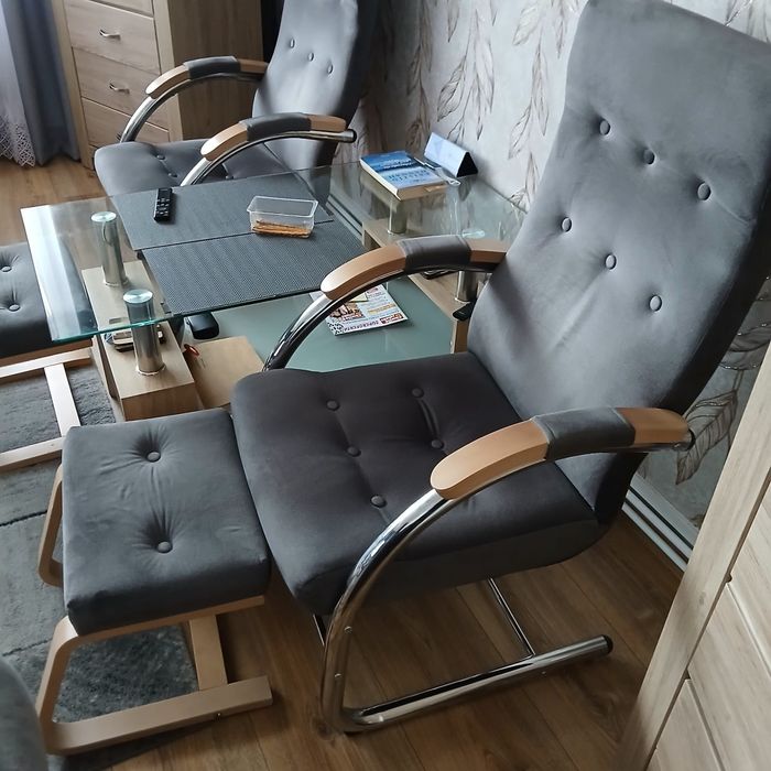 Dwa fotele z podnóżkami  stylowe finka