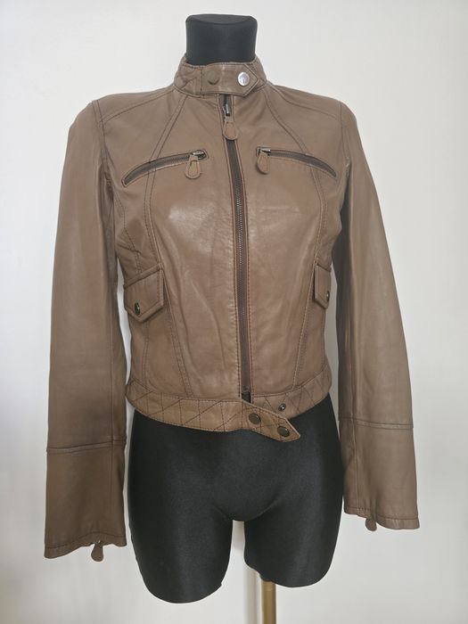 Kurtka bomberka Cubus S/XS bomber skóra naturalna kakaowy brąz
