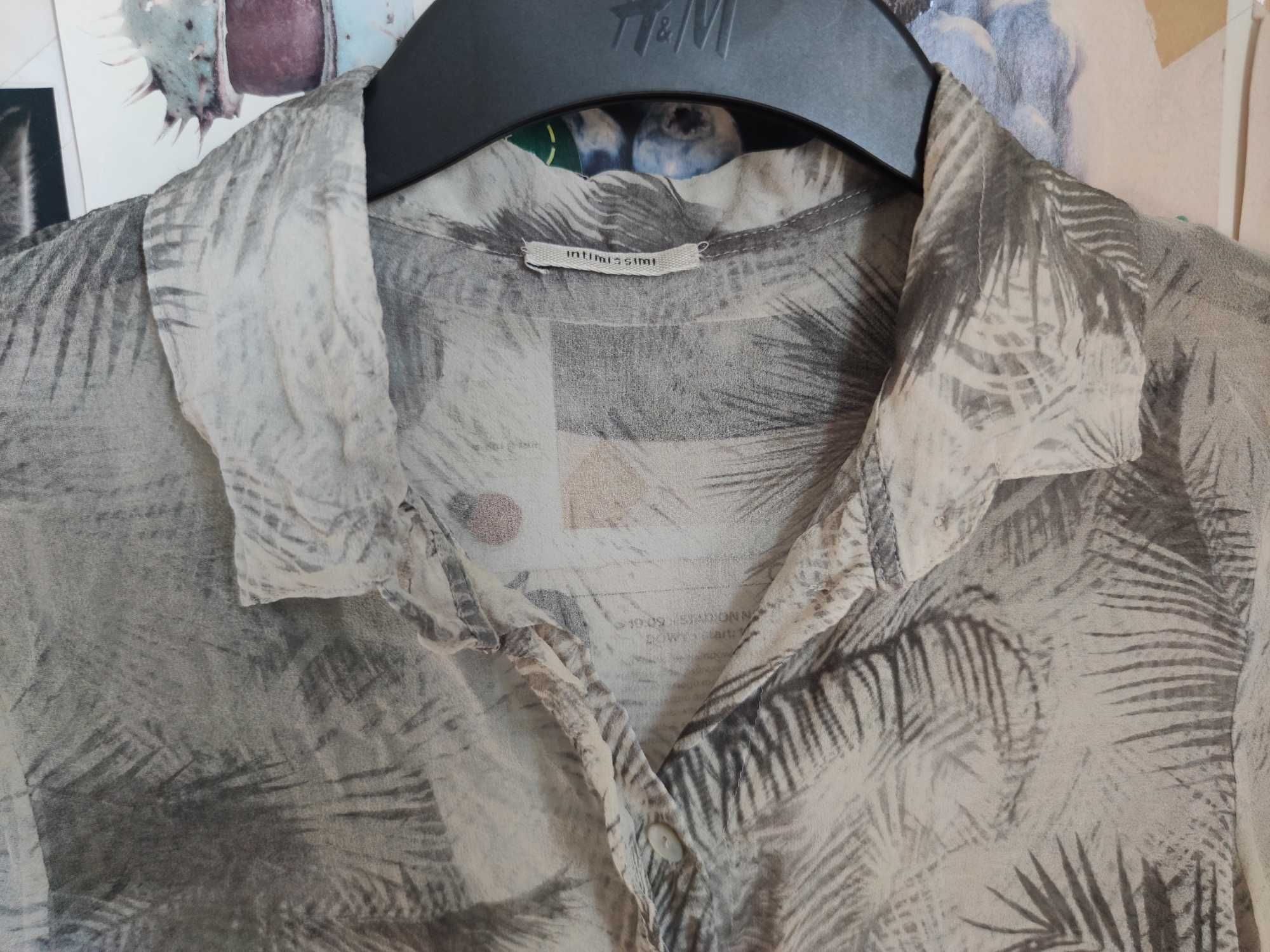 intimissimi silk koszula jedwabna zielona liscie palmy mgielka M 38