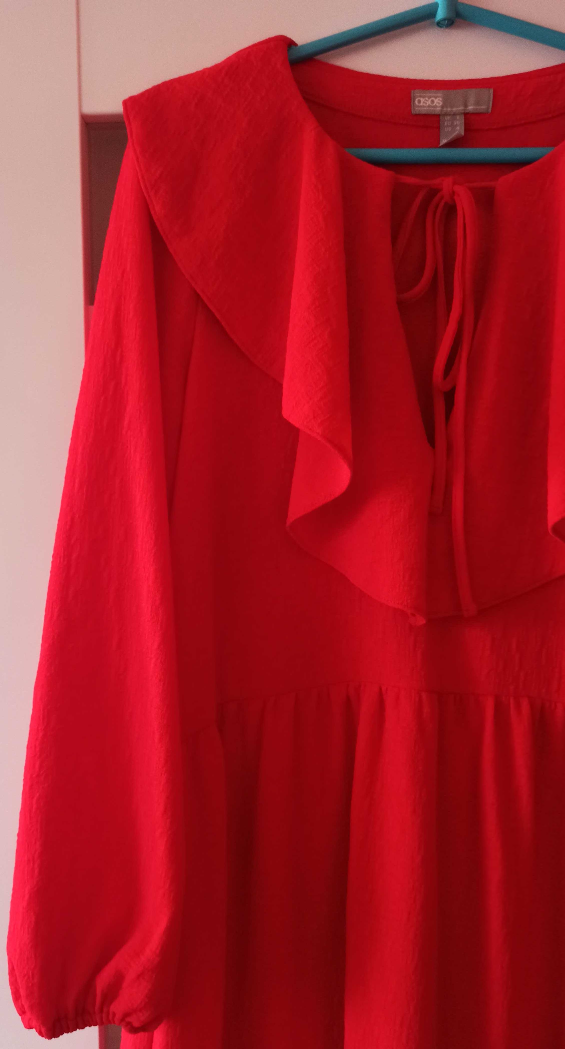 Czerwona luźna sukienka z żabotem ASOS