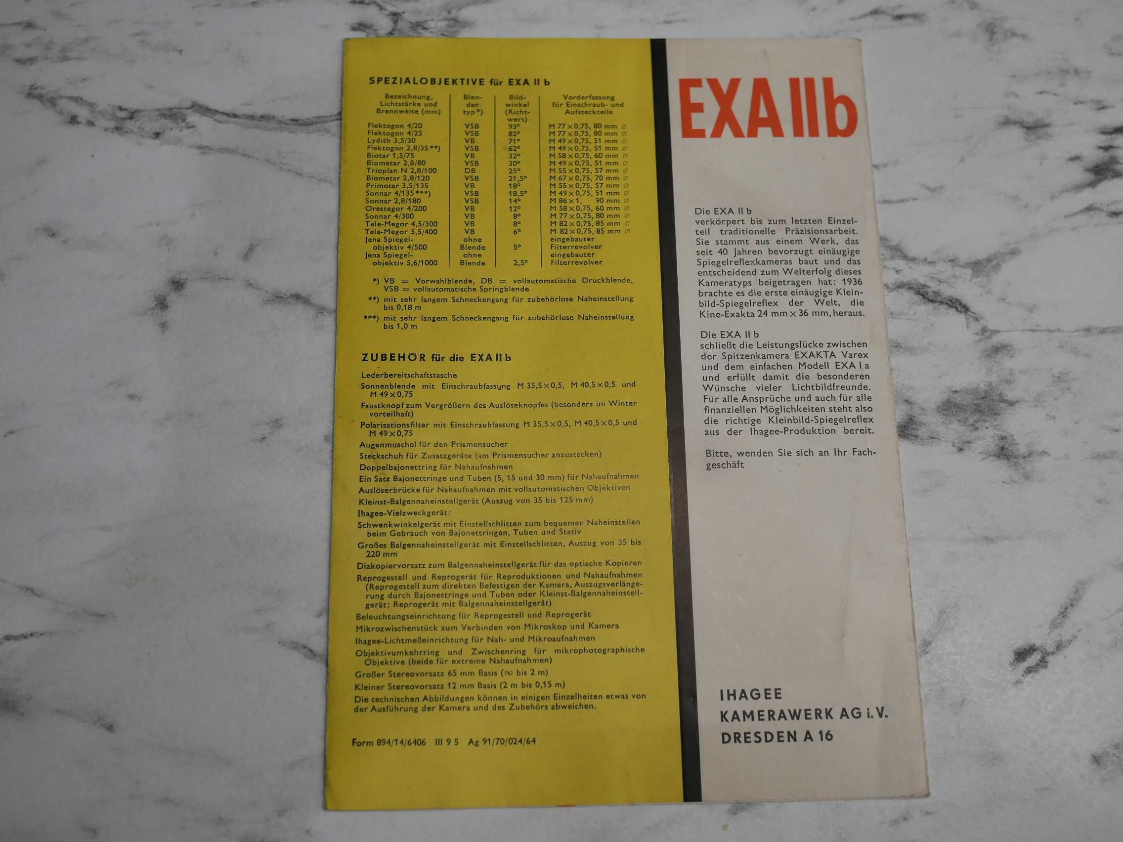 Folder, prospekt - Exa IIb (Ihagee Dresden), j. niemiecki