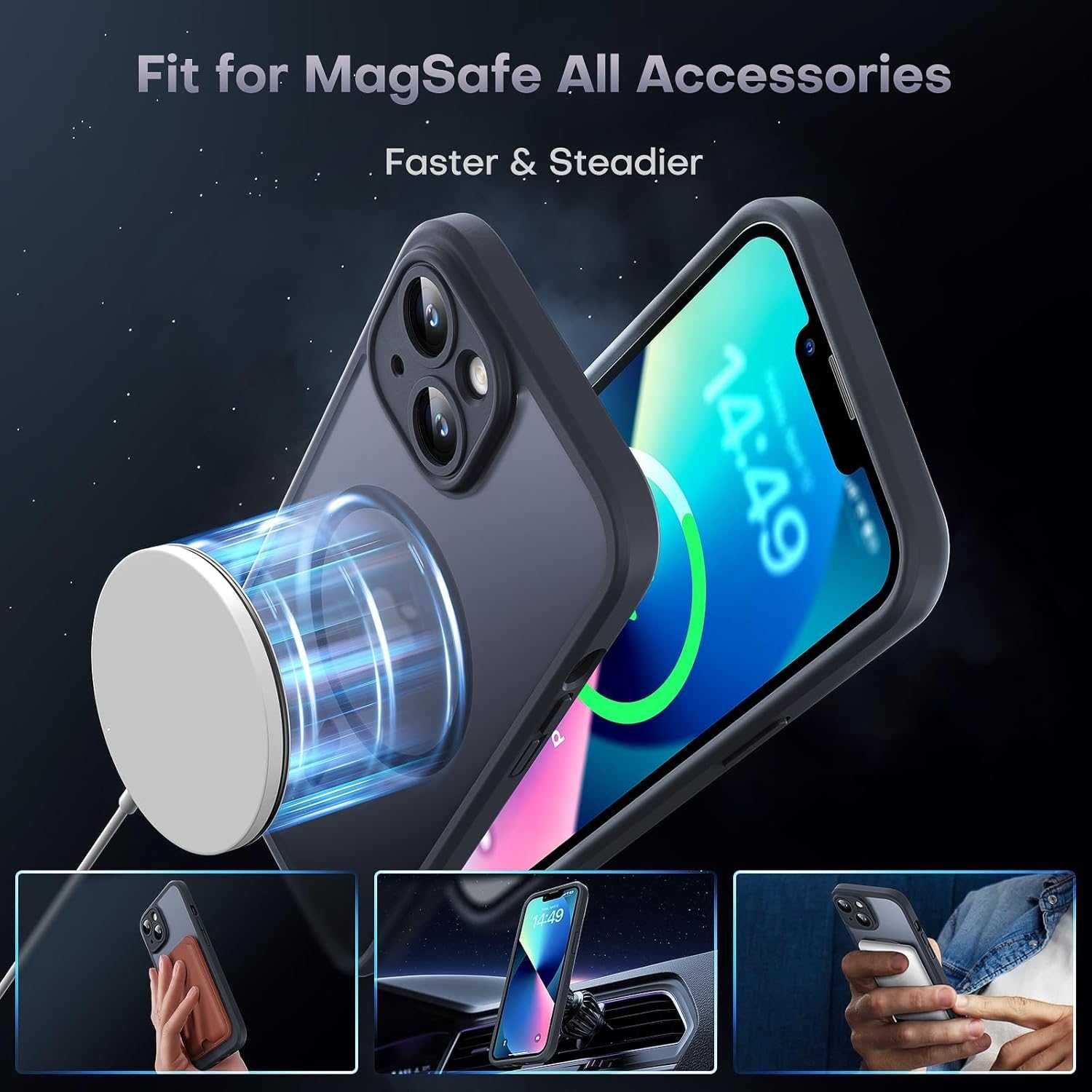 TOCOL 3w1 plecki iPhone'a 13 z 2 ochr.ekranu pasuje do MagSafe
