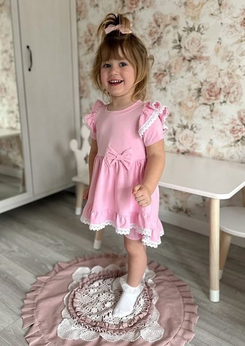 Hebe Kids zestaw tunika+kolarki z koronka i kolardką baby pink 104 cm