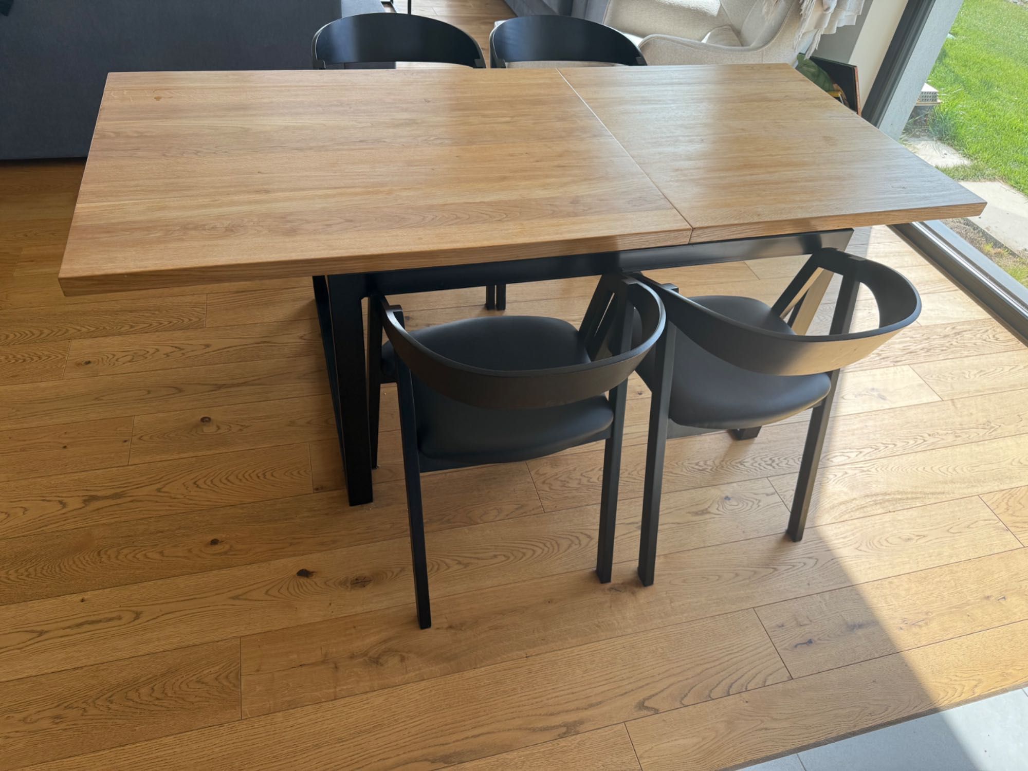 Stół dębowy lity olejowany 120x90 / rozkładany 200x90 czarne nogi