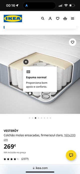 Colchão molas ensacadas, firme/azul claro, 160x200