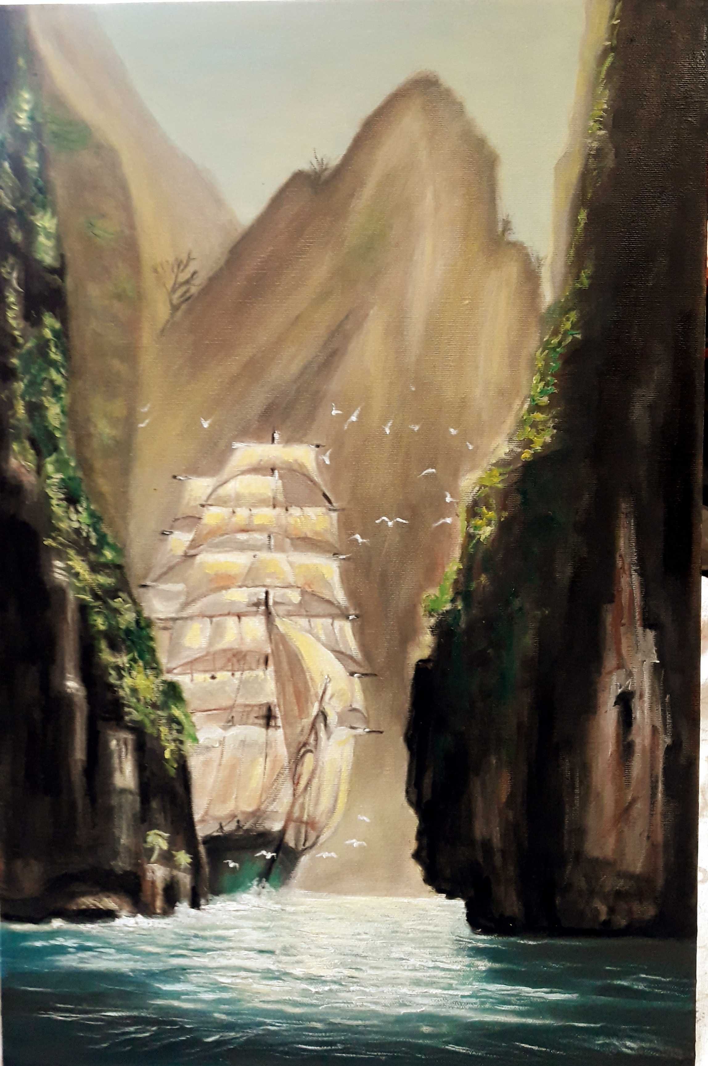 Море, океан, яхта, картина маслом на холсте с подрамником