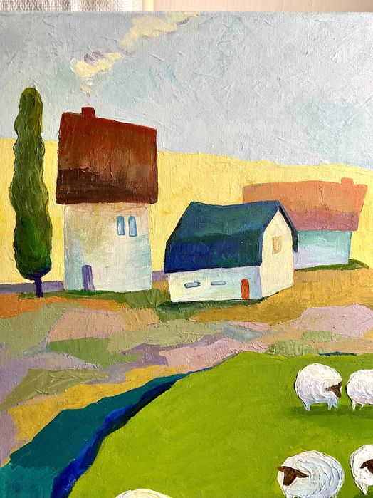 Ręcznie malowany obraz "Spokój na wsi"