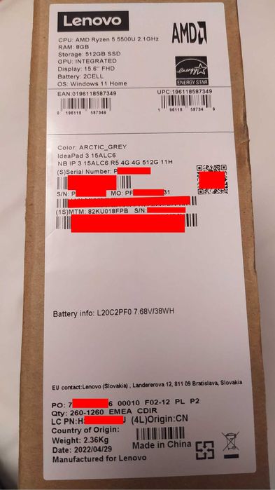 Laptop LENOVO IdeaPad 3 AMD/8GB/512GB/Win11 + Norton + mysz