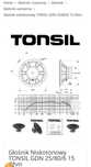 Głośniki GDN 25/80/6 15 OHM Tonsil Ton 200