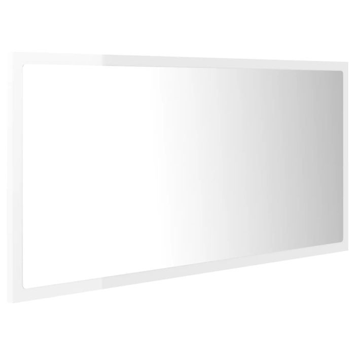 vidaXL Lustro łazienkowe z LED, białe na wysoki połysk, 90x8,5x37 cm