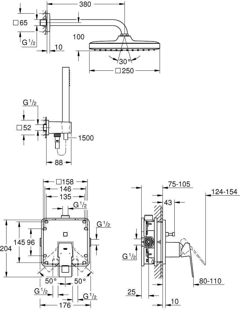 GROHE Eurocube Tempesta 250 Cube душова система 25289000