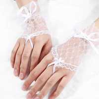 Delikatne tiulowe rękawiczki na jeden palec Nowe białe