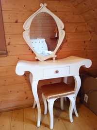 Toaletka z lustrem, biała - ecru, styl barokowy, z krzesełkiem