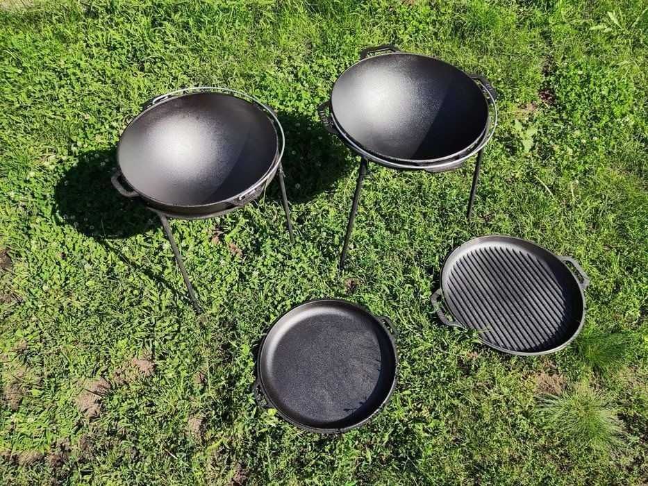 Казан чугунный азиатский 4-15 литров.Крышка, крышка-сковорода, тринога