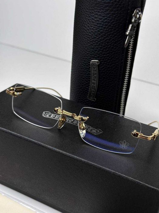 Мужские очки Chrome Hearts золотая оправа Хром Хартс g223