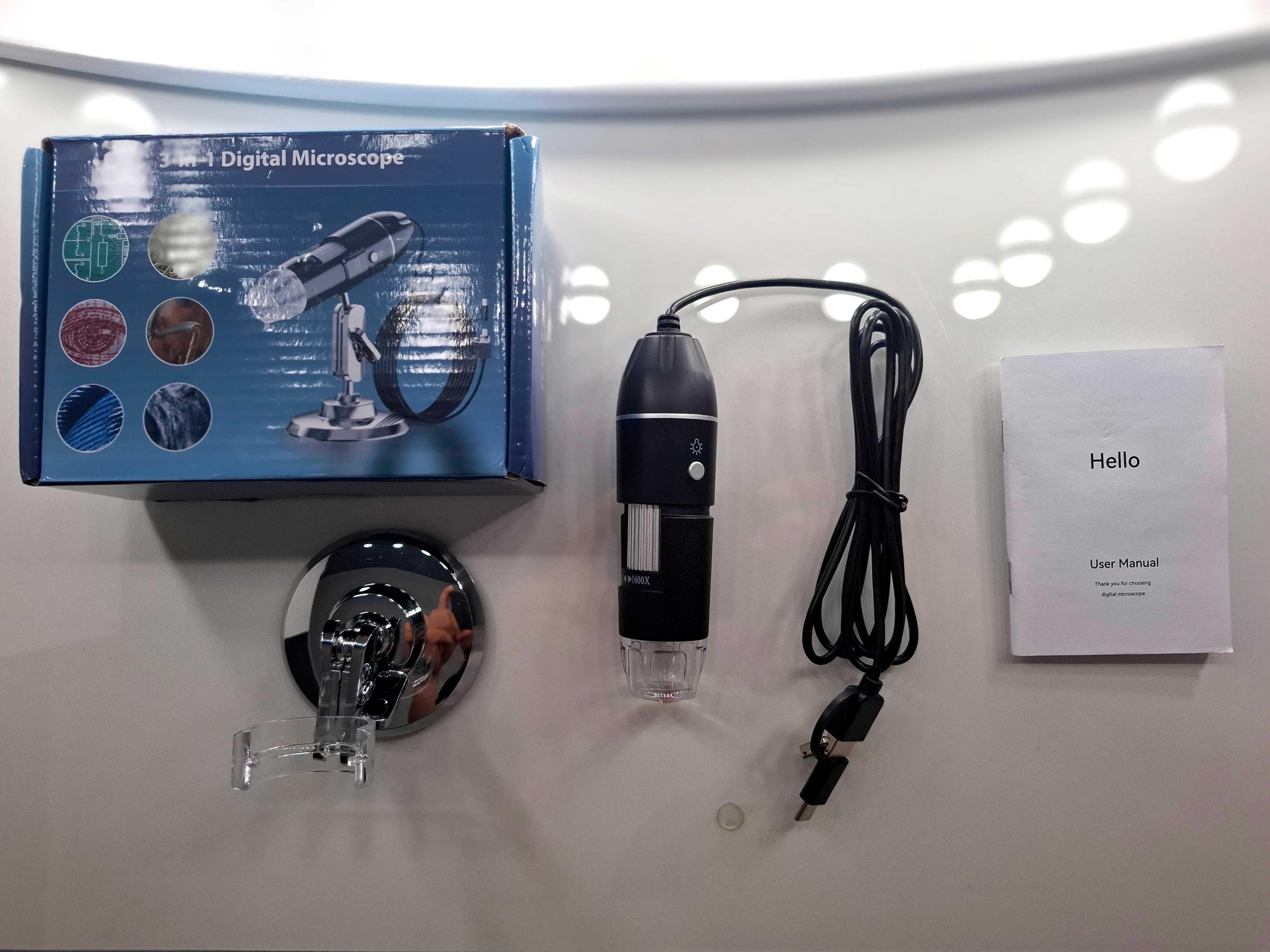 Cyfrowy Mikroskop 1600X 3w1 ze Stojakiem - LED USB/Type-C dla Android