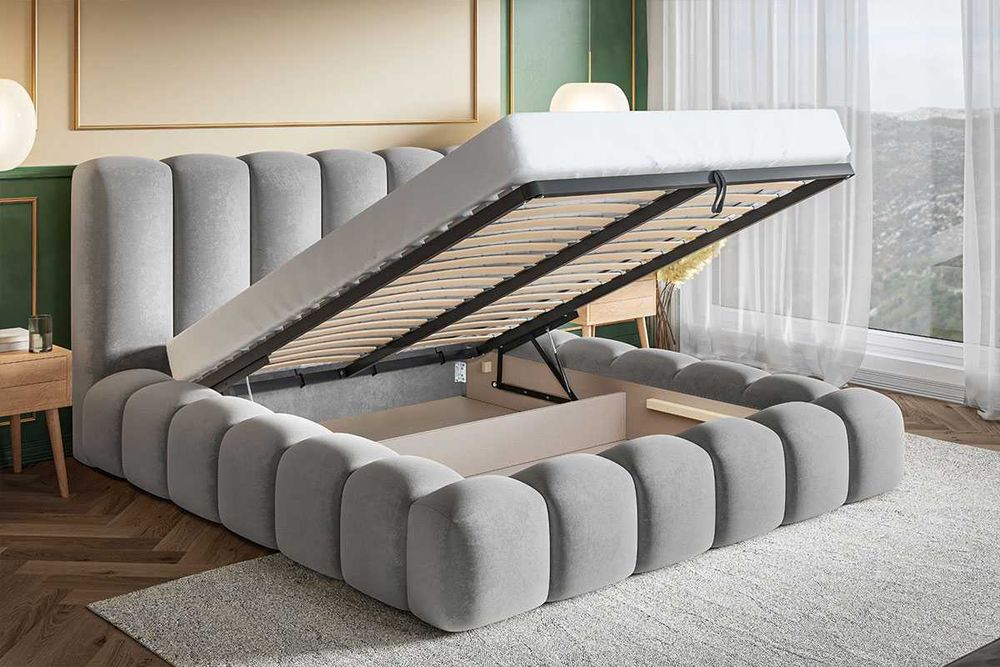 Łóżko tapicerowane bukla bed CRUDO 140x200 160x200 180x200 pojemnik
