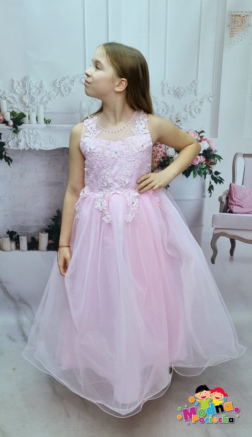 Piękna długa sukienka różowa Rozmiar od 98/104 do 164 wyprzedaż